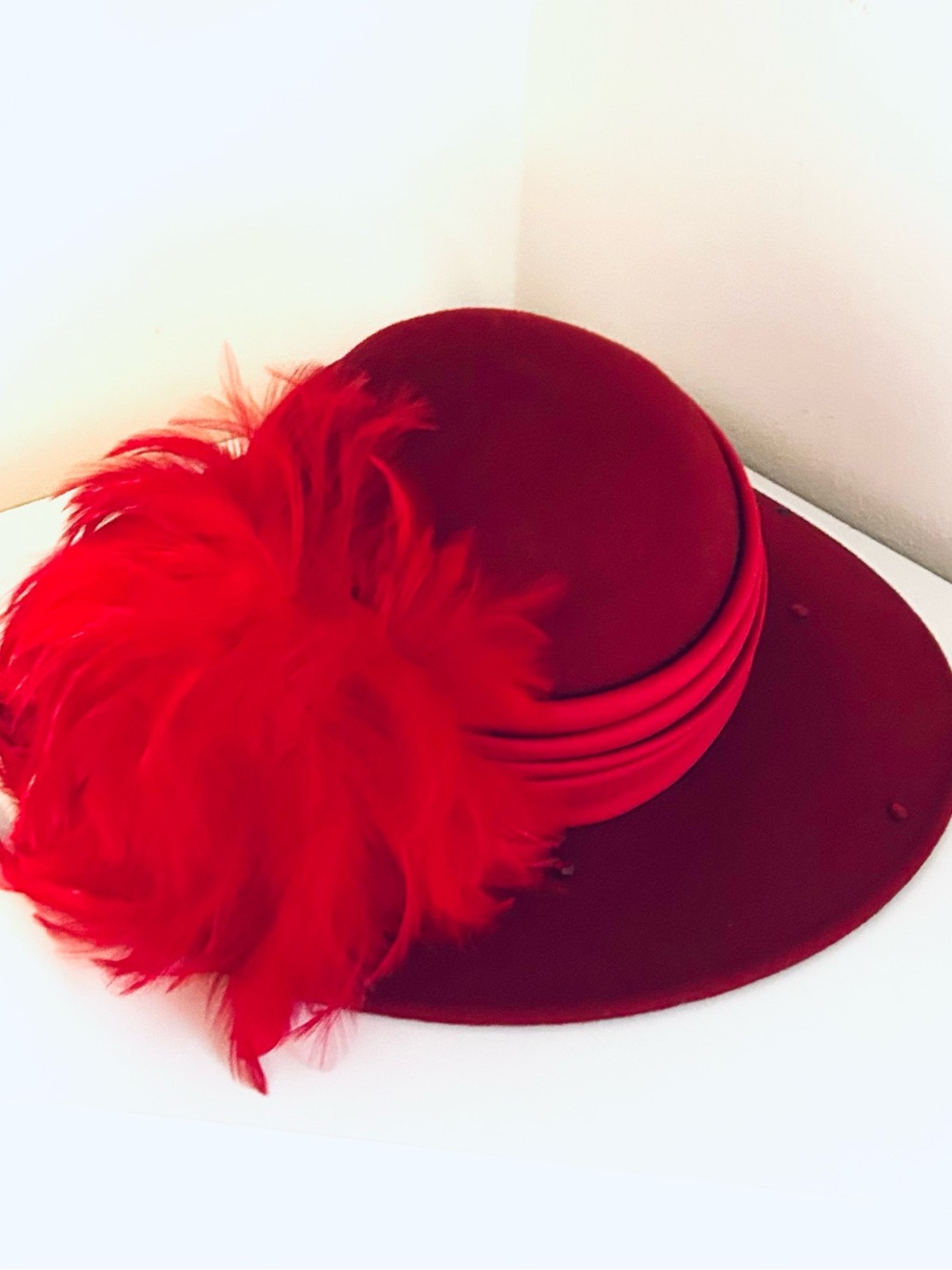 Vintage Betmar Red Wool Feather Hat